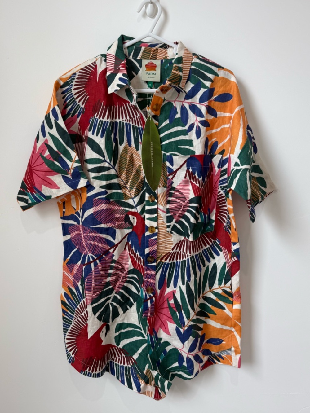 Farm Rio Romper Macaw Linen Womens Sz M NWT